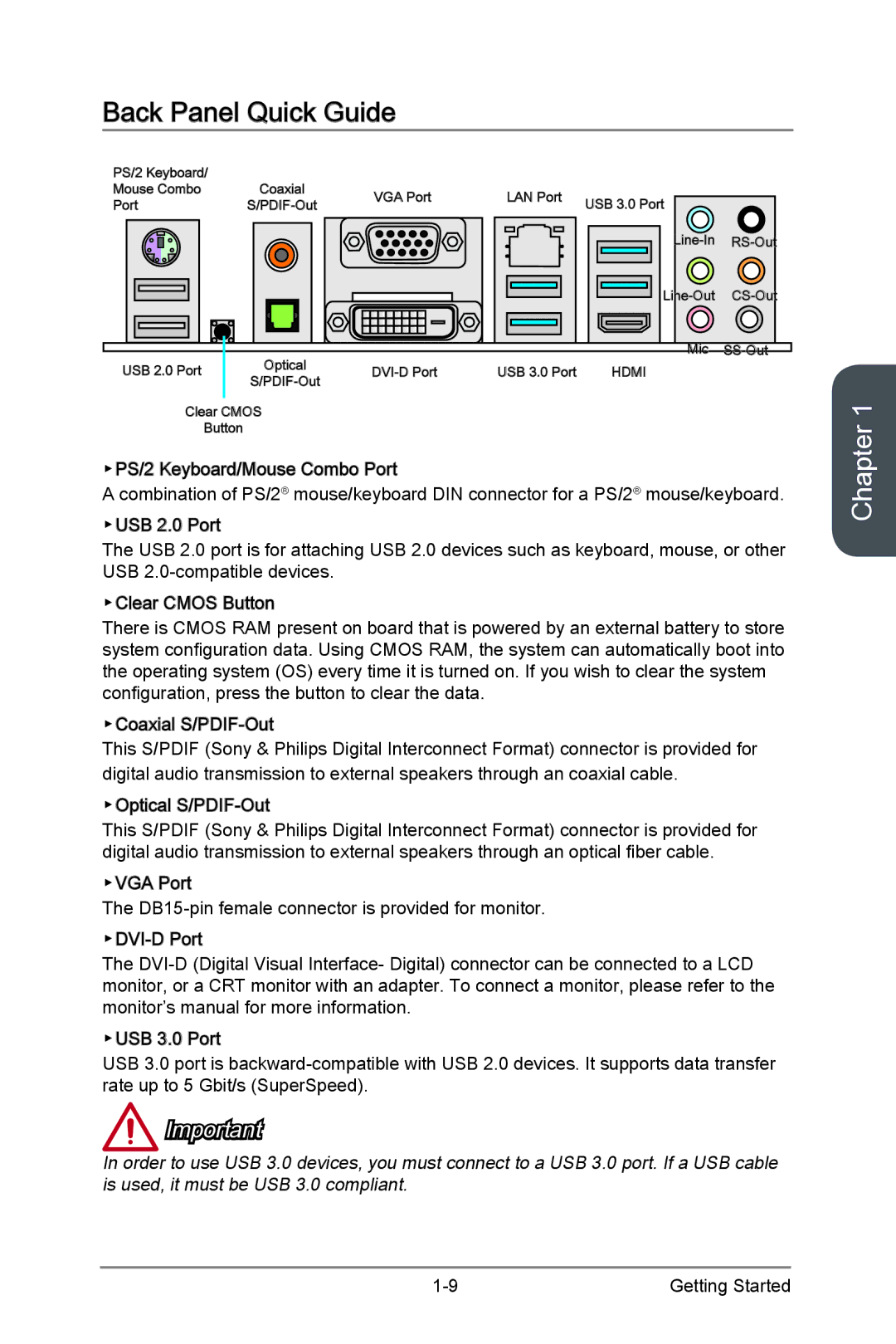 MSI Z87-GD65-GAMING manual Back Panel Quick Guide 