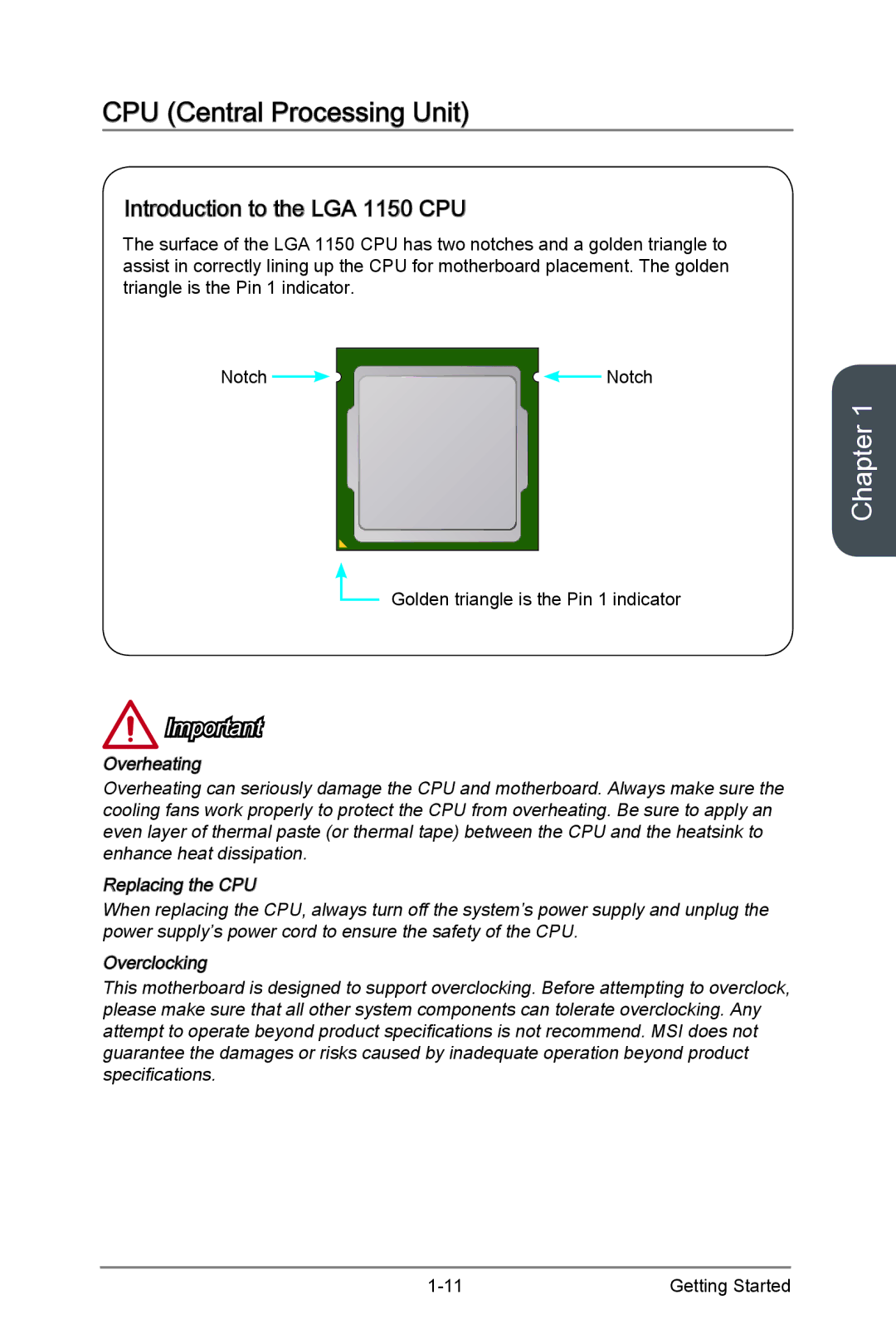 MSI Z87-GD65-GAMING manual CPU Central Processing Unit, Introduction to the LGA 1150 CPU 