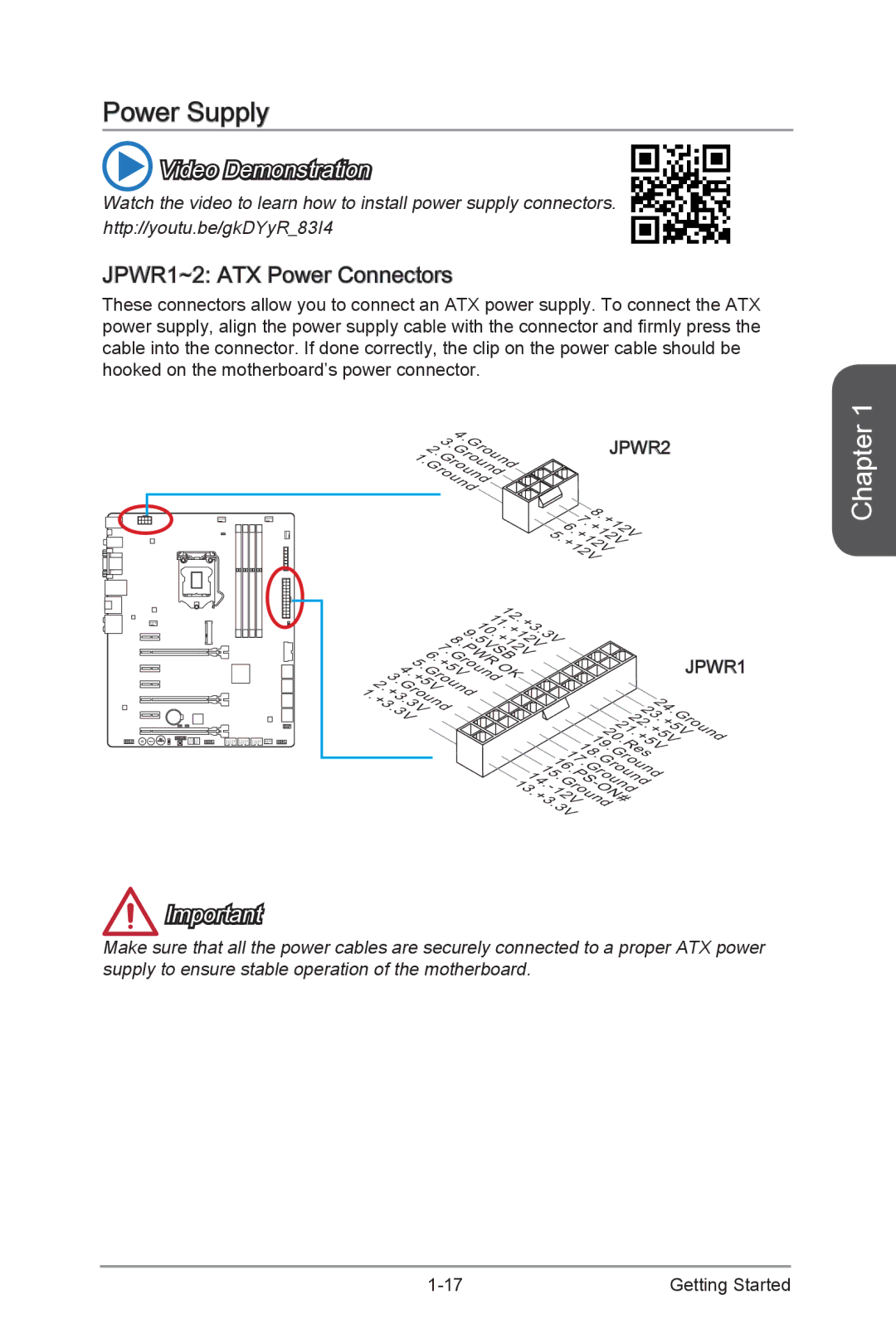 MSI Z87-GD65-GAMING manual Power Supply, JPWR1~2 ATX Power Connectors 