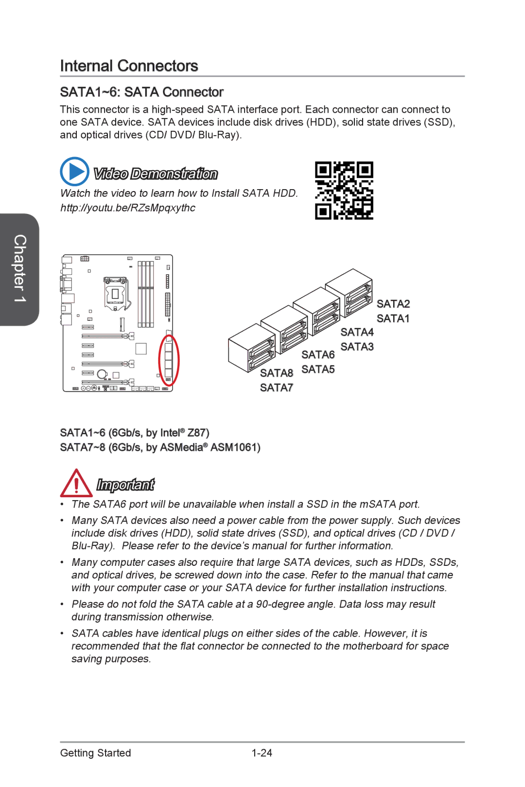 MSI Z87-GD65-GAMING manual Internal Connectors, SATA1~6 Sata Connector 