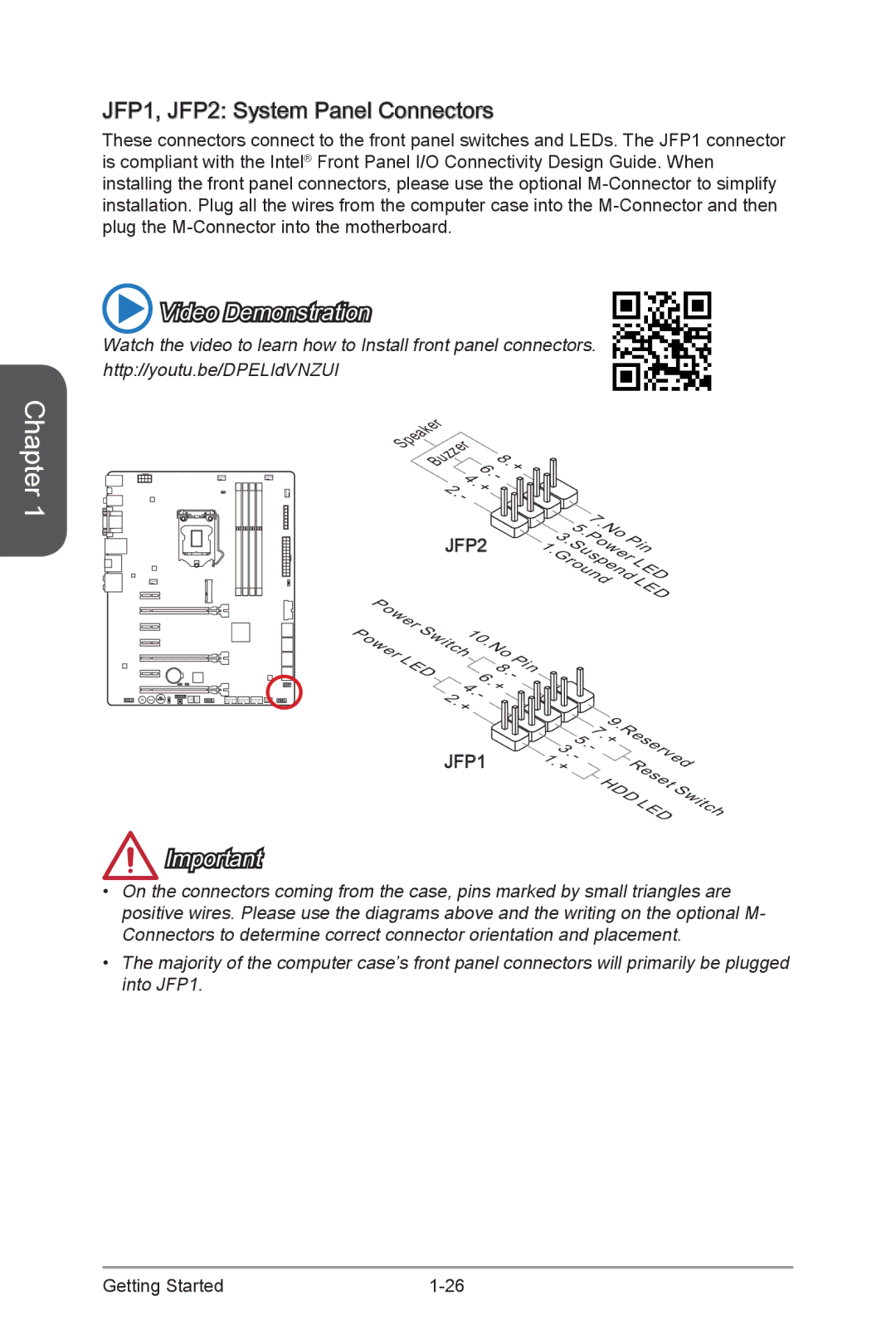 MSI Z87-GD65-GAMING manual JFP1, JFP2 System Panel Connectors 