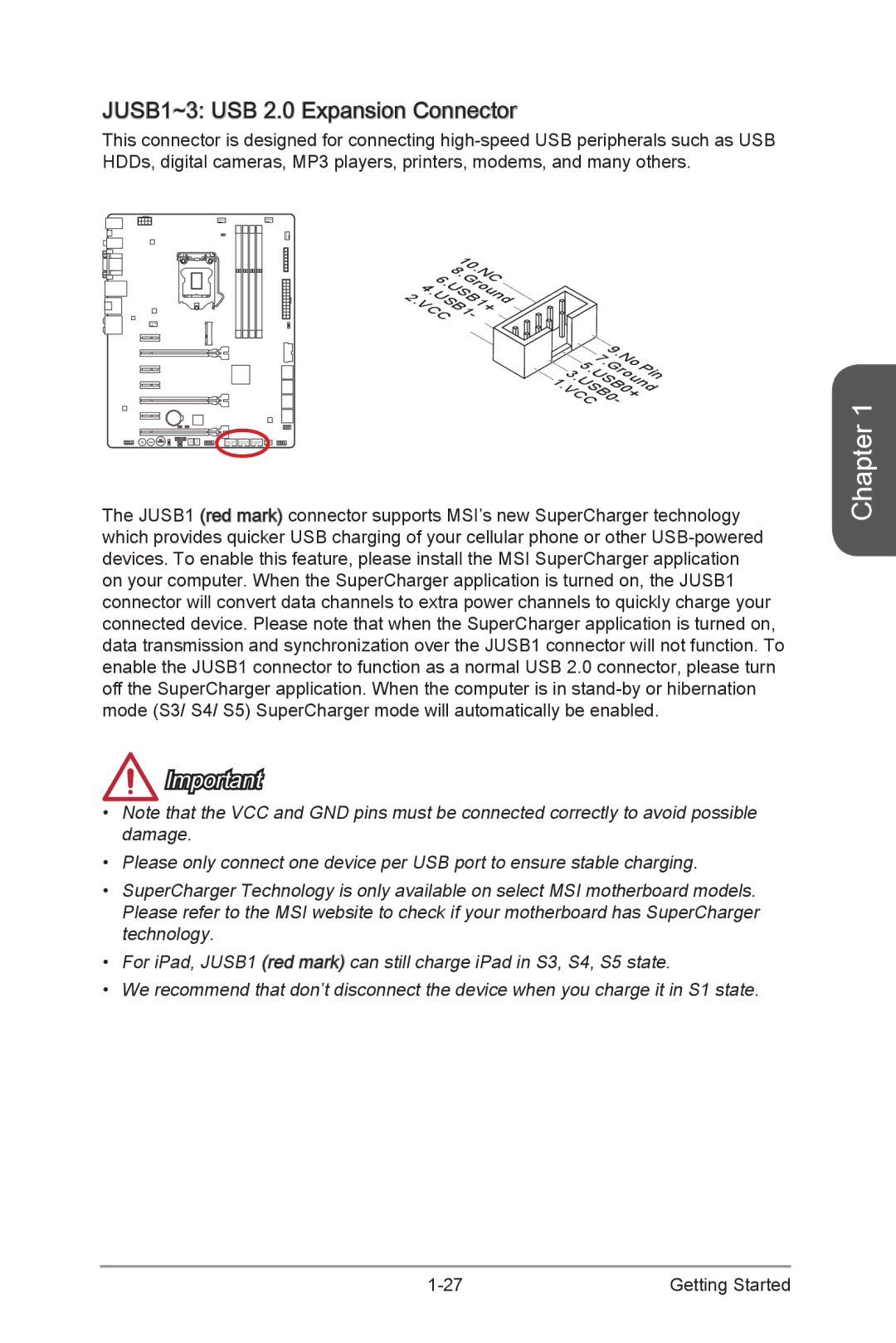 MSI Z87-GD65-GAMING manual JUSB1~3 USB 2.0 Expansion Connector 