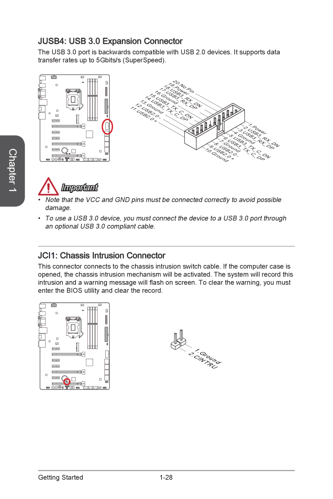 MSI Z87-GD65-GAMING manual JUSB4 USB 3.0 Expansion Connector, JCI1 Chassis Intrusion Connector 