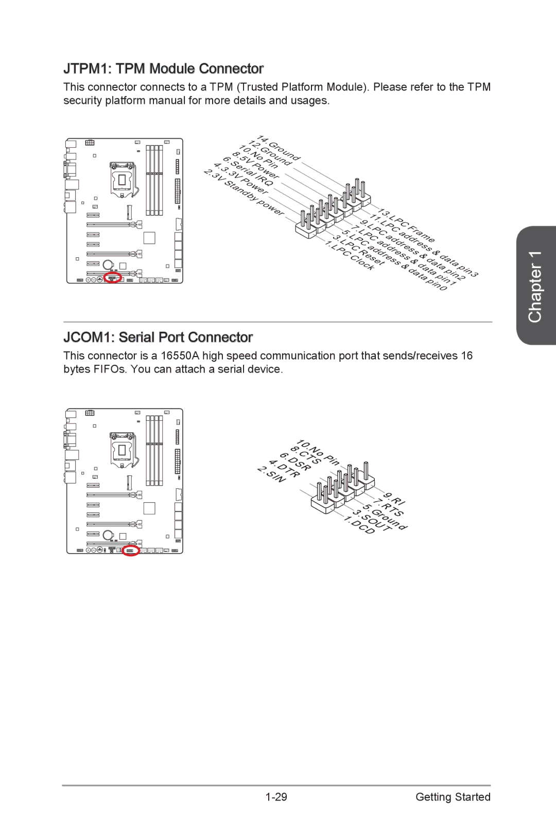 MSI Z87-GD65-GAMING manual JTPM1 TPM Module Connector, JCOM1 Serial Port Connector 