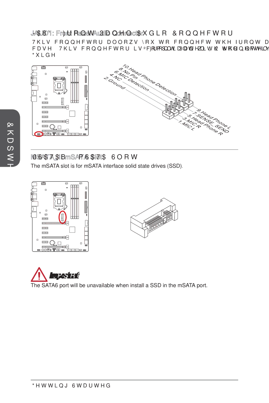 MSI Z87-GD65-GAMING manual JAUD1 Front Panel Audio Connector, MSATA1 mSATA Slot 