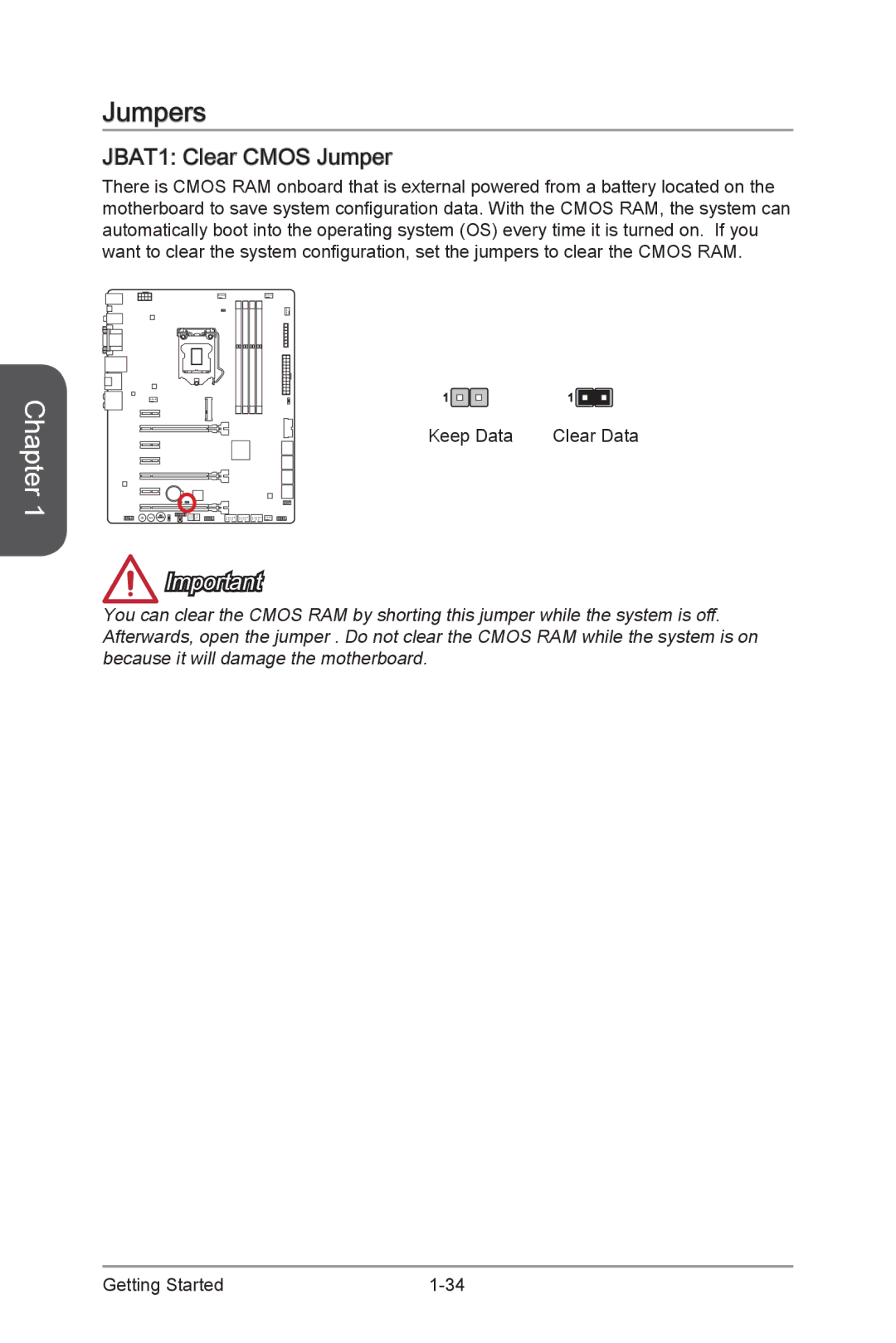 MSI Z87-GD65-GAMING manual Jumpers, JBAT1 Clear Cmos Jumper 