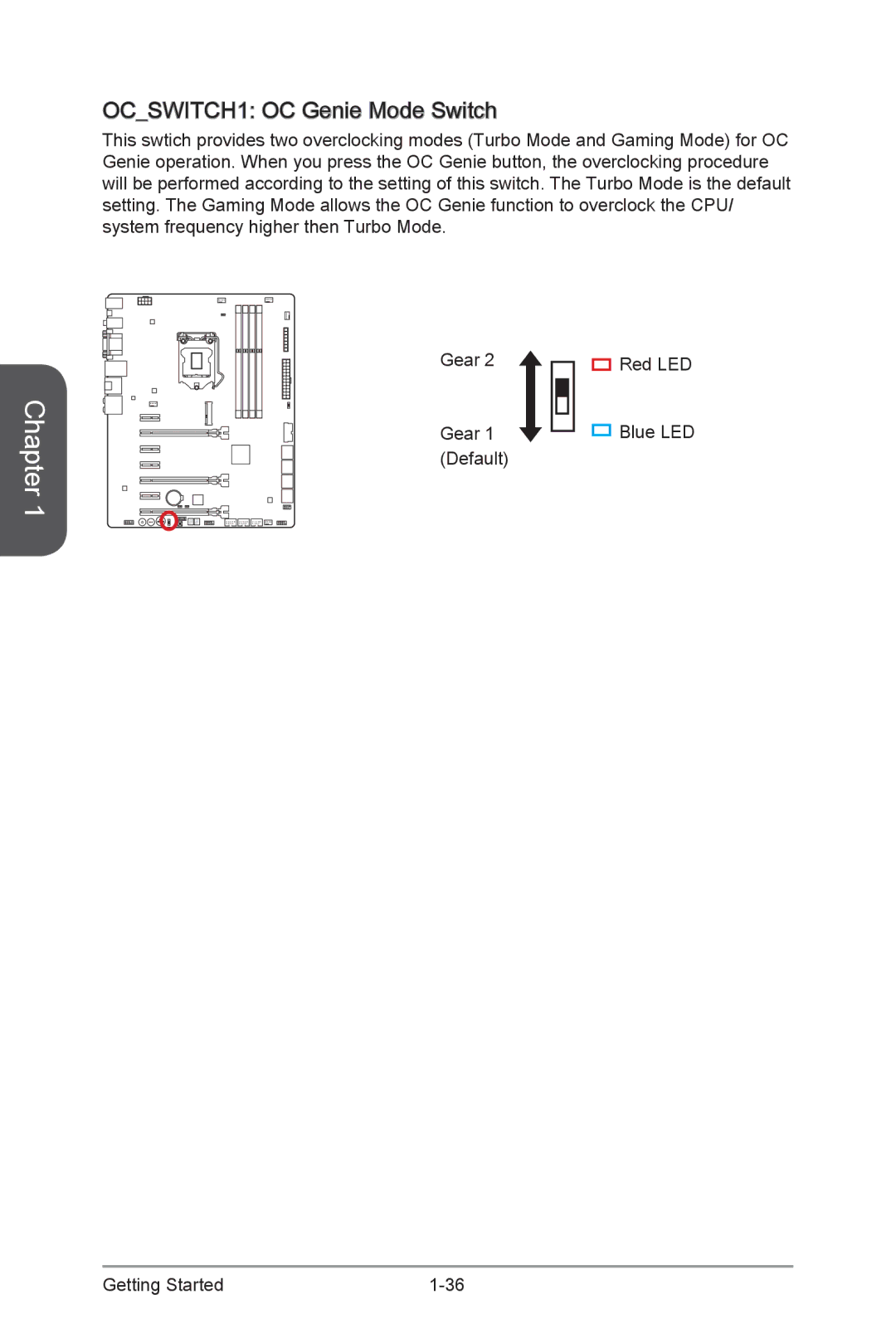 MSI Z87-GD65-GAMING manual OCSWITCH1 OC Genie Mode Switch 