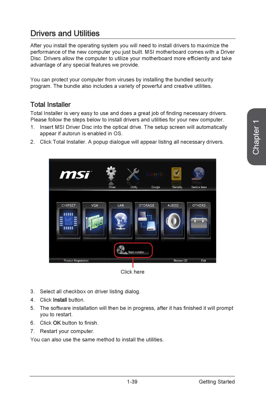 MSI Z87-GD65-GAMING manual Drivers and Utilities, Total Installer 