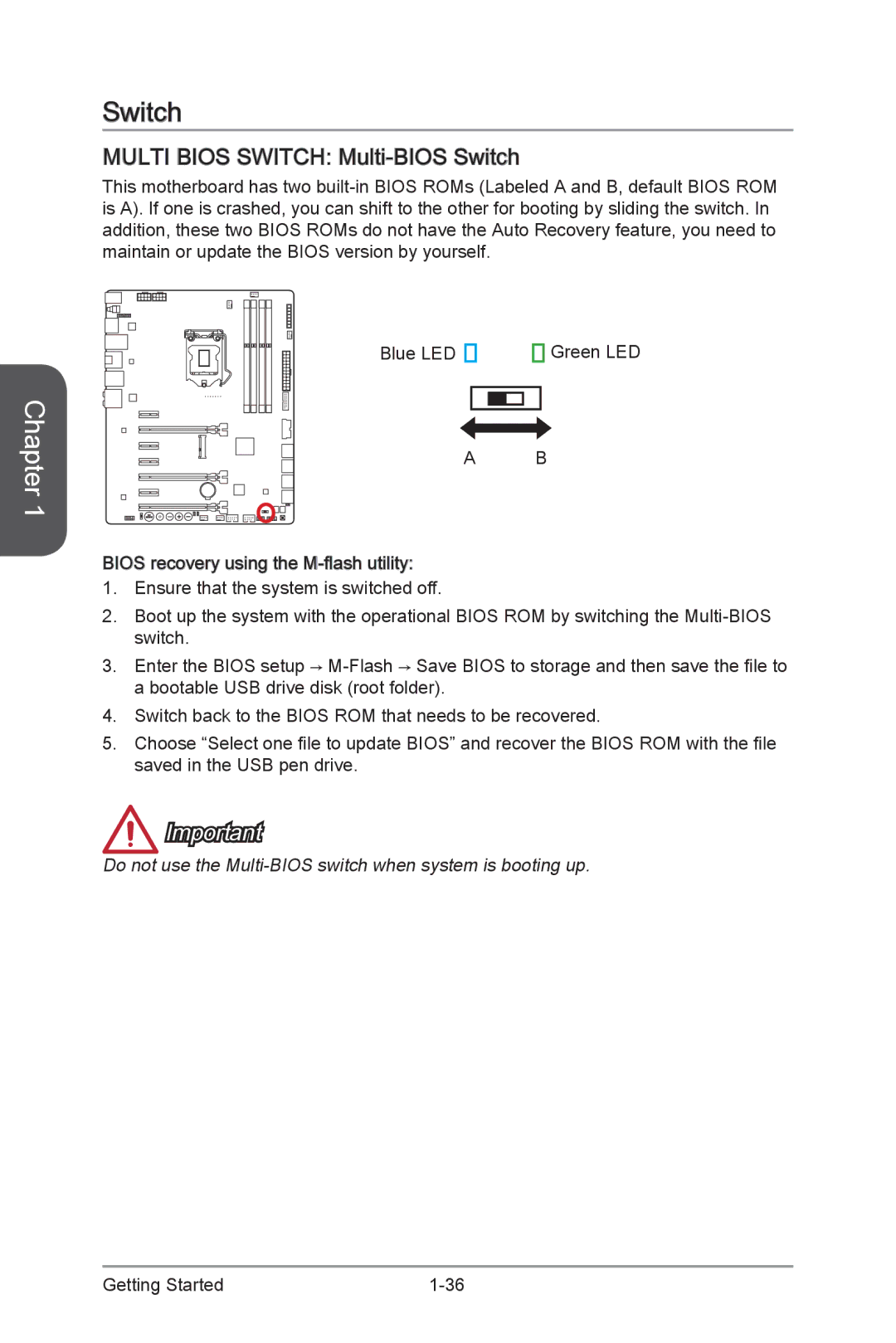 MSI Z87-MPOWER-MAX manual Multi Bios Switch Multi -BIOS Switch 