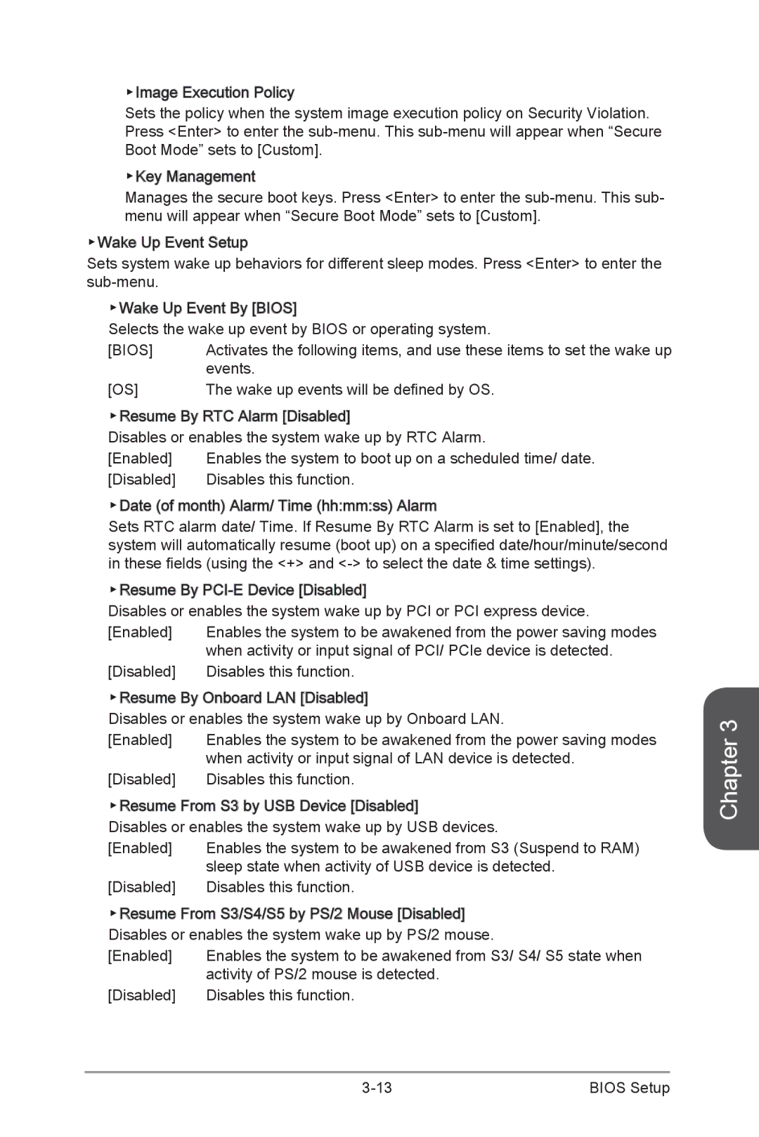 MSI Z87-MPOWER-MAX Events, Wake up events will be defined by OS, When activity or input signal of LAN device is detected 