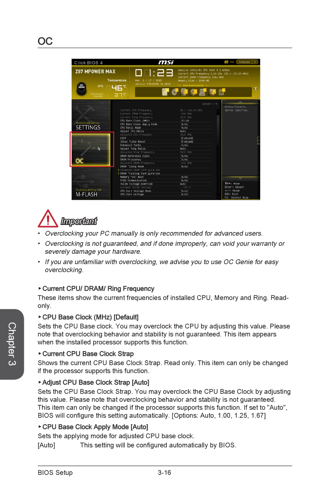 MSI Z87-MPOWER-MAX manual This setting will be configured automatically by Bios 