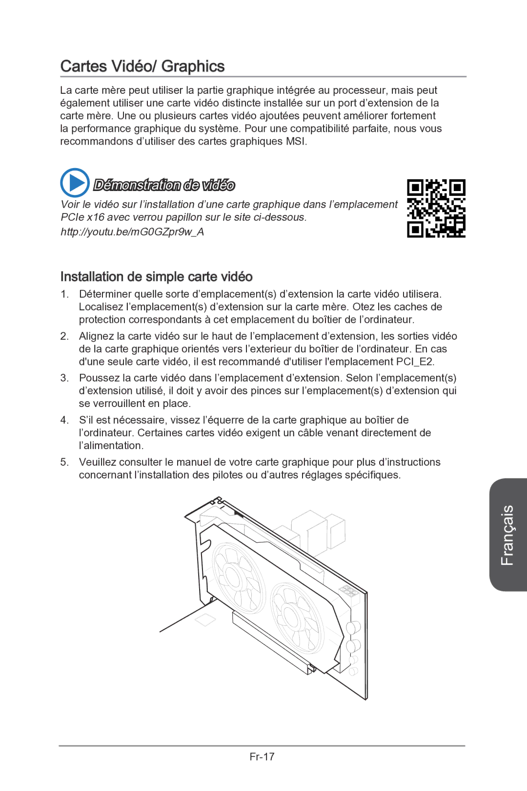 MSI Z87-MPOWER-SP manual Cartes Vidéo/ Graphics, Installation de simple carte vidéo 