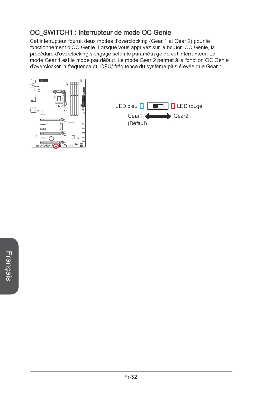 MSI Z87-MPOWER-SP manual OCSWITCH1 Interrupteur de mode OC Genie 