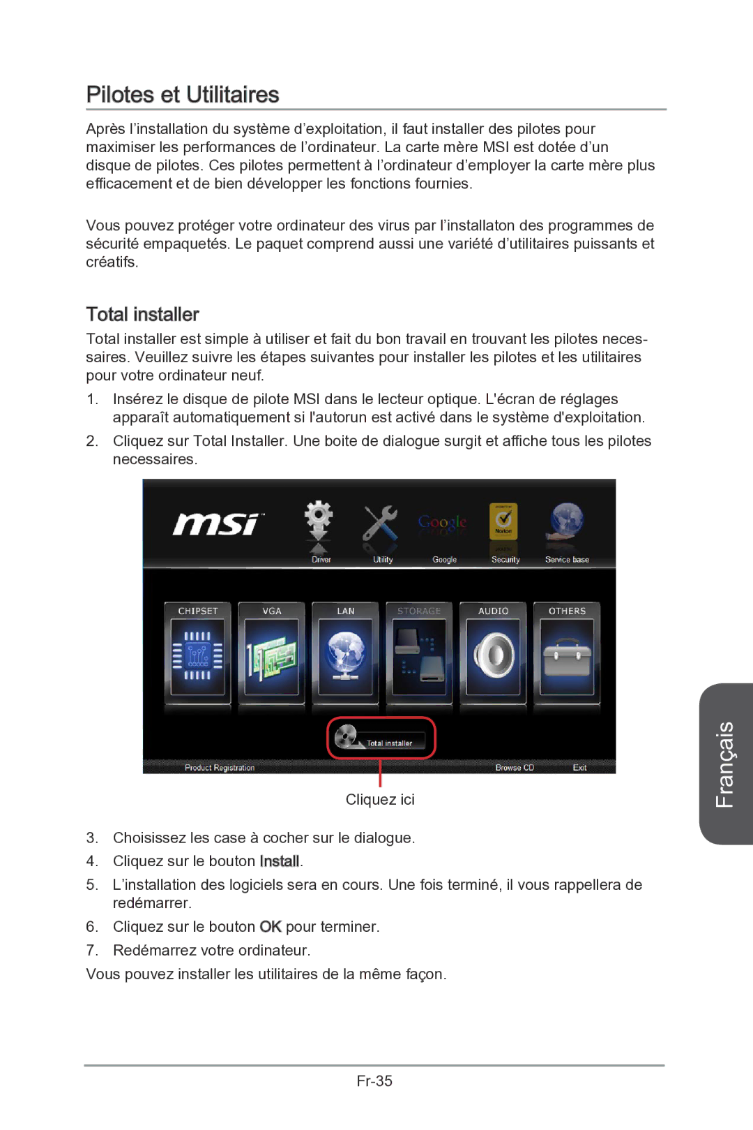 MSI Z87-MPOWER-SP manual Pilotes et Utilitaires, Total installer 