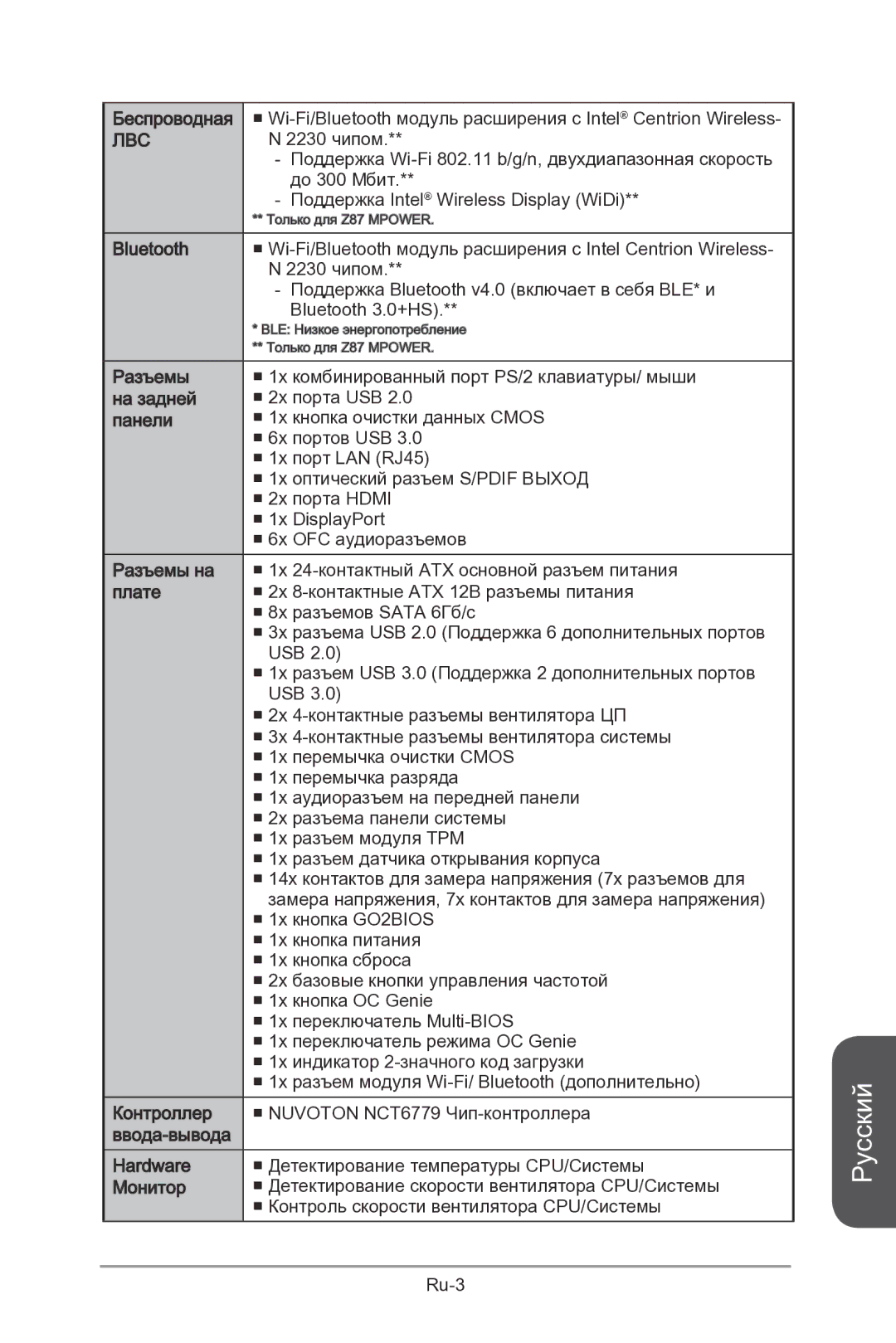 MSI Z87-MPOWER-SP manual Русский 