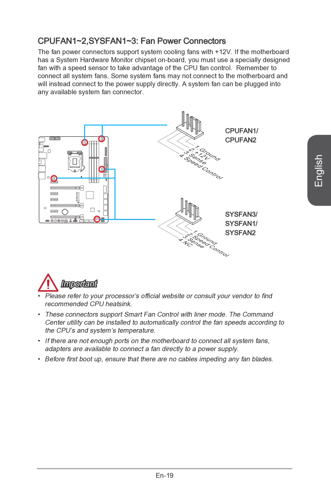 MSI Z87-MPOWER-SP manual CPUFAN1~2,SYSFAN1~3 Fan Power Connectors 