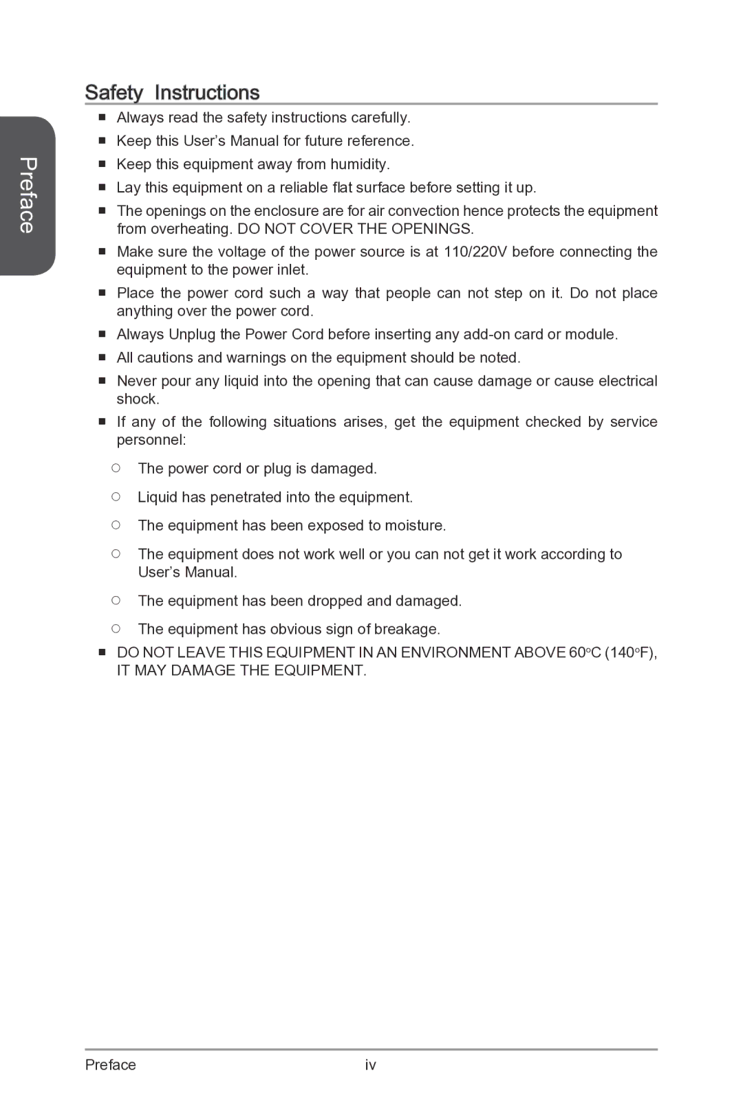 MSI Z87-MPOWER-SP manual Safety Instructions 