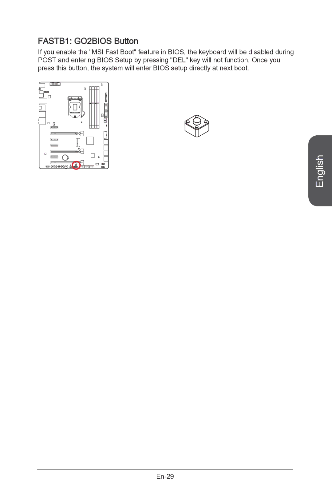 MSI Z87-MPOWER-SP manual FASTB1 GO2BIOS Button 