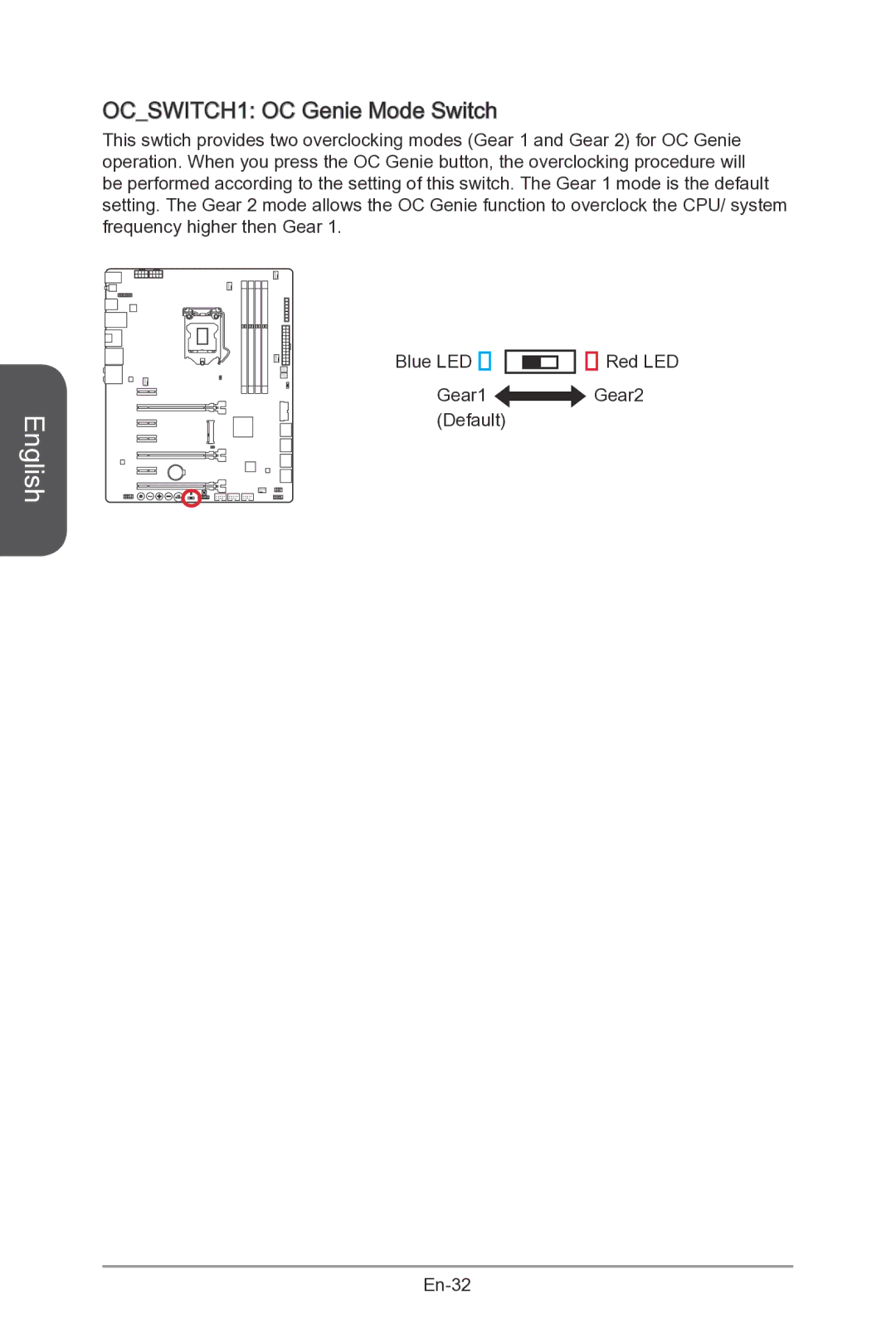 MSI Z87-MPOWER-SP manual OCSWITCH1 OC Genie Mode Switch 