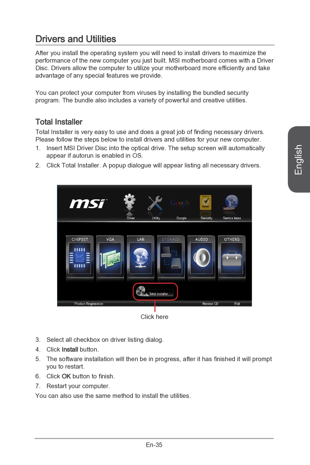 MSI Z87-MPOWER-SP manual Drivers and Utilities, Total Installer 