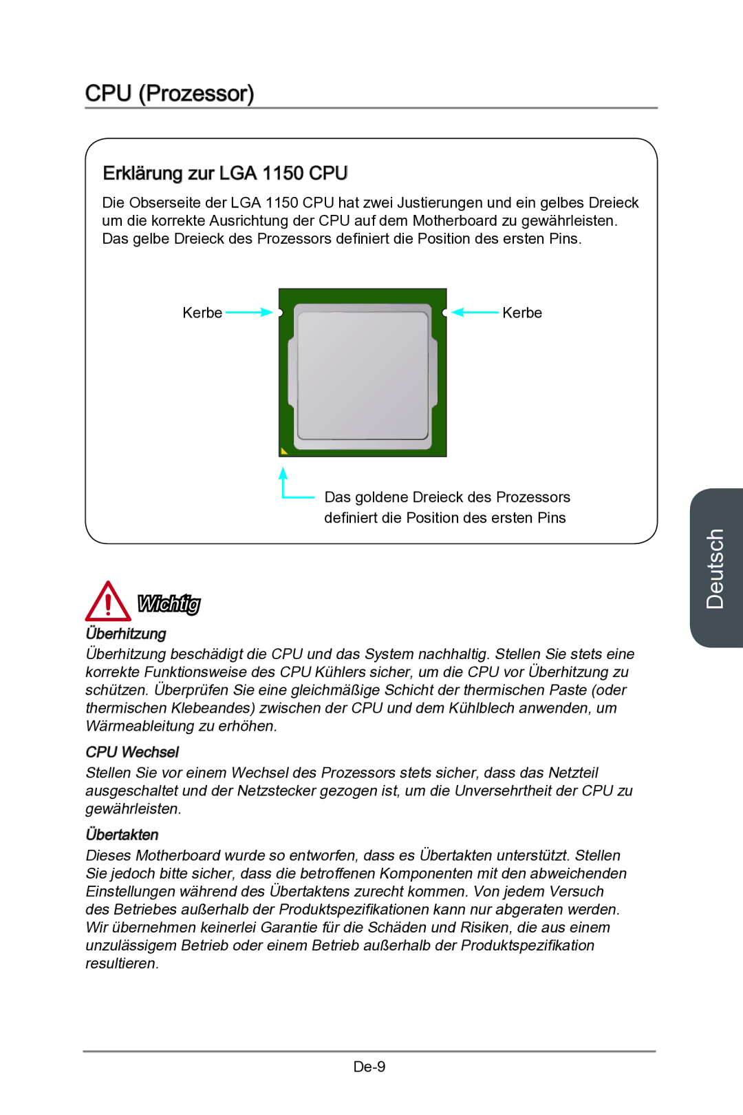 MSI Z87-MPOWER-SP manual CPU Prozessor, Erklärung zur LGA 1150 CPU 