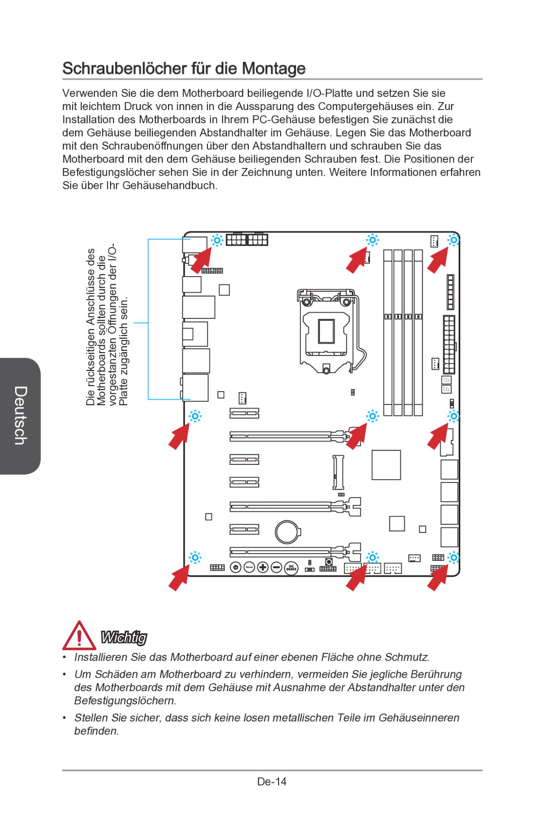 MSI Z87-MPOWER-SP manual Schraubenlöcher für die Montage 