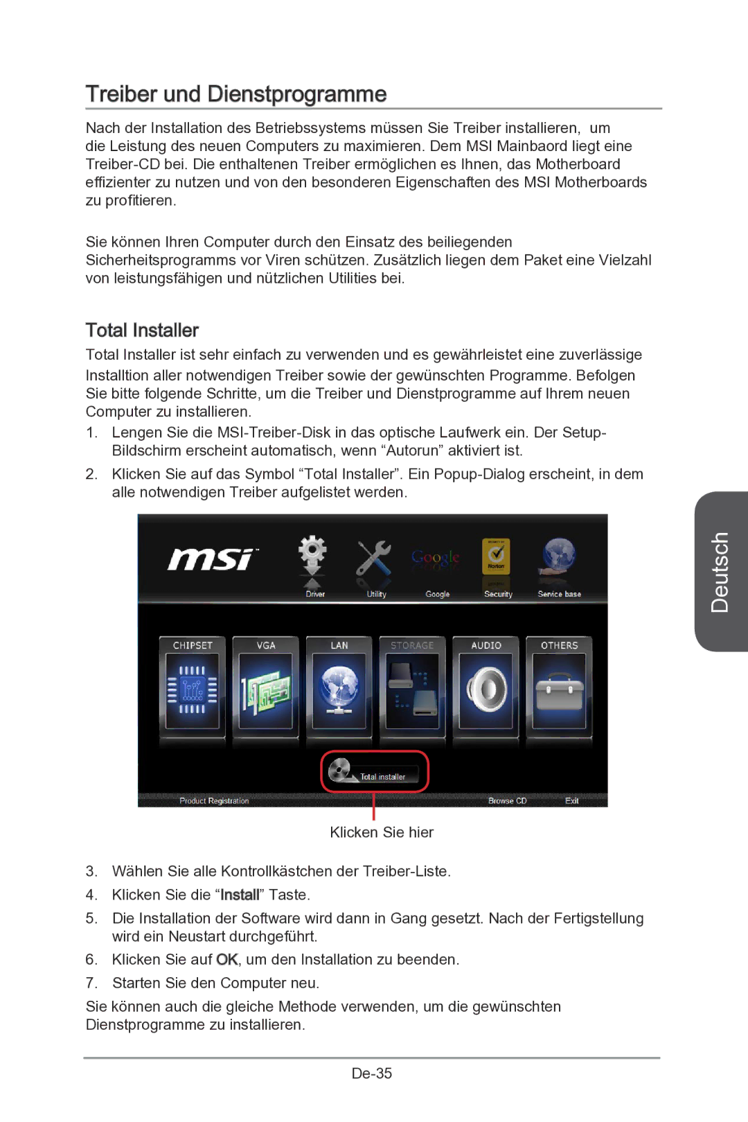 MSI Z87-MPOWER-SP manual Treiber und Dienstprogramme, Total Installer 