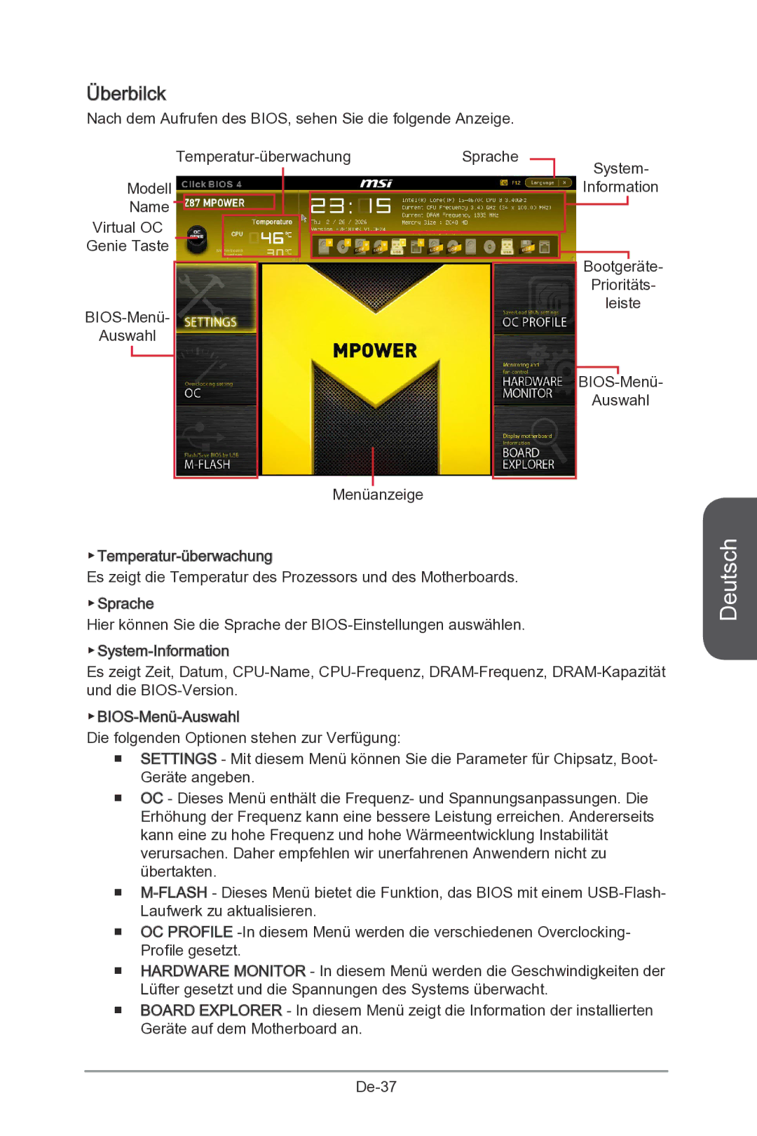 MSI Z87-MPOWER-SP manual Überbilck 