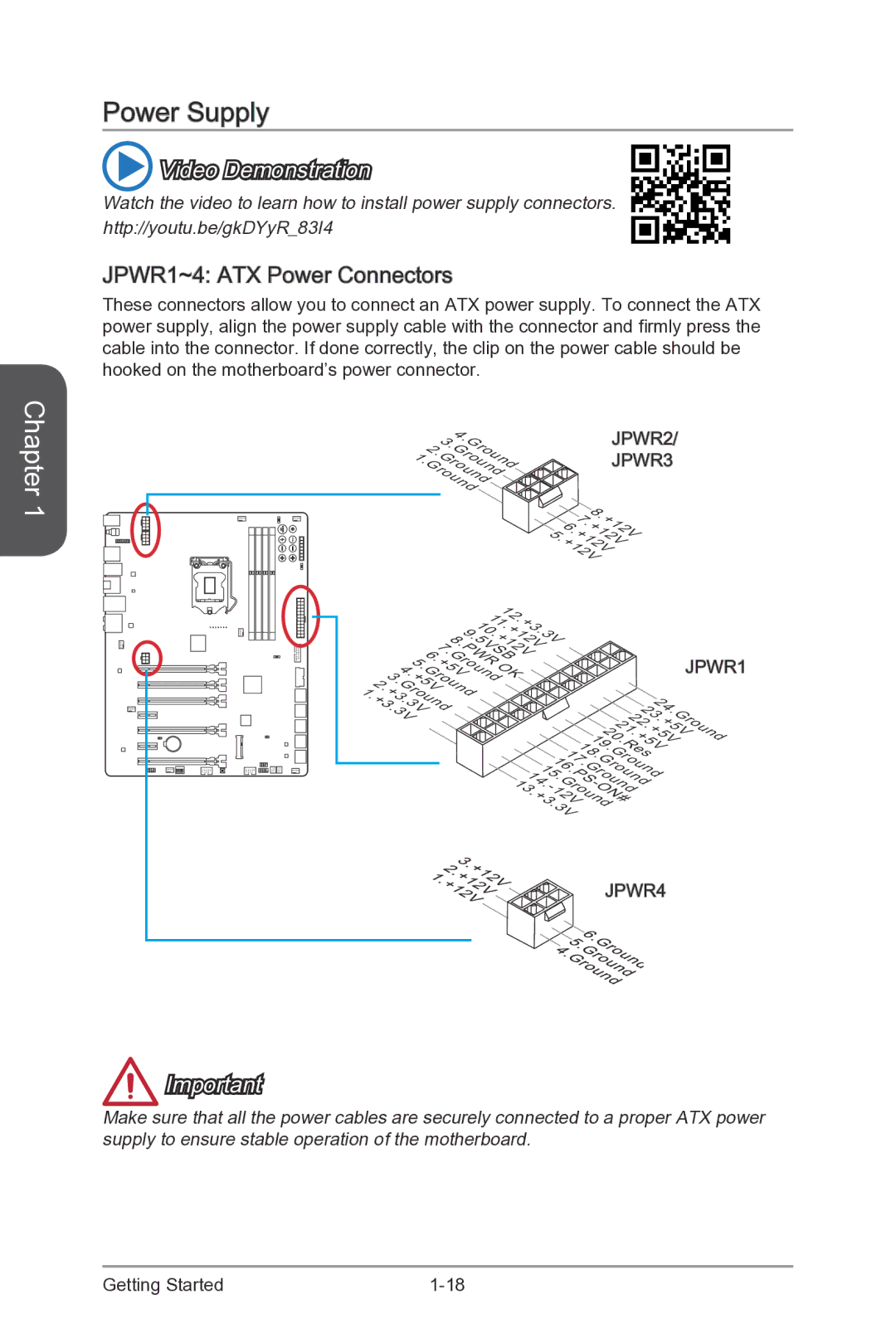 MSI Z87-XPOWER manual Power Supply, JPWR1~4 ATX Power Connectors 