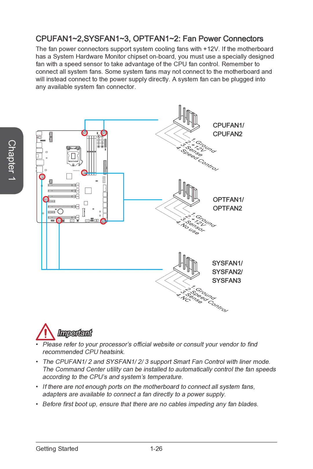 MSI Z87-XPOWER manual CPUFAN1~2,SYSFAN1~3, OPTFAN1~2 Fan Power Connectors 