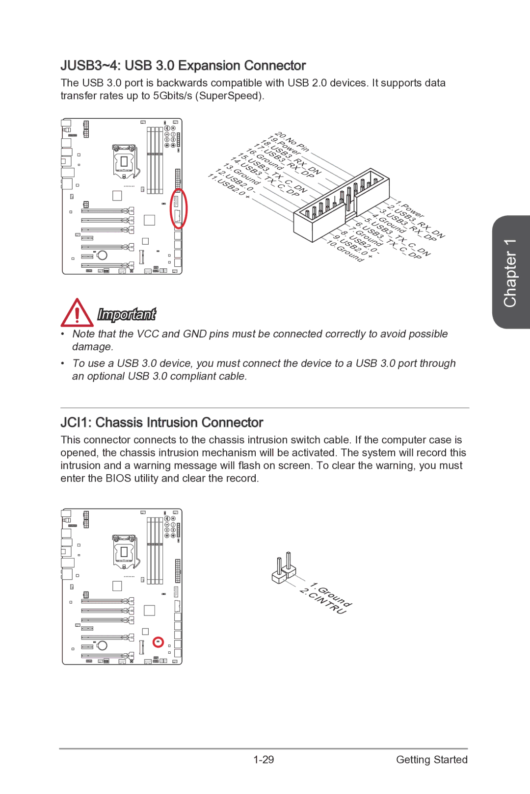 MSI Z87-XPOWER manual JUSB3~4 USB 3.0 Expansion Connector, JCI1 Chassis Intrusion Connector 