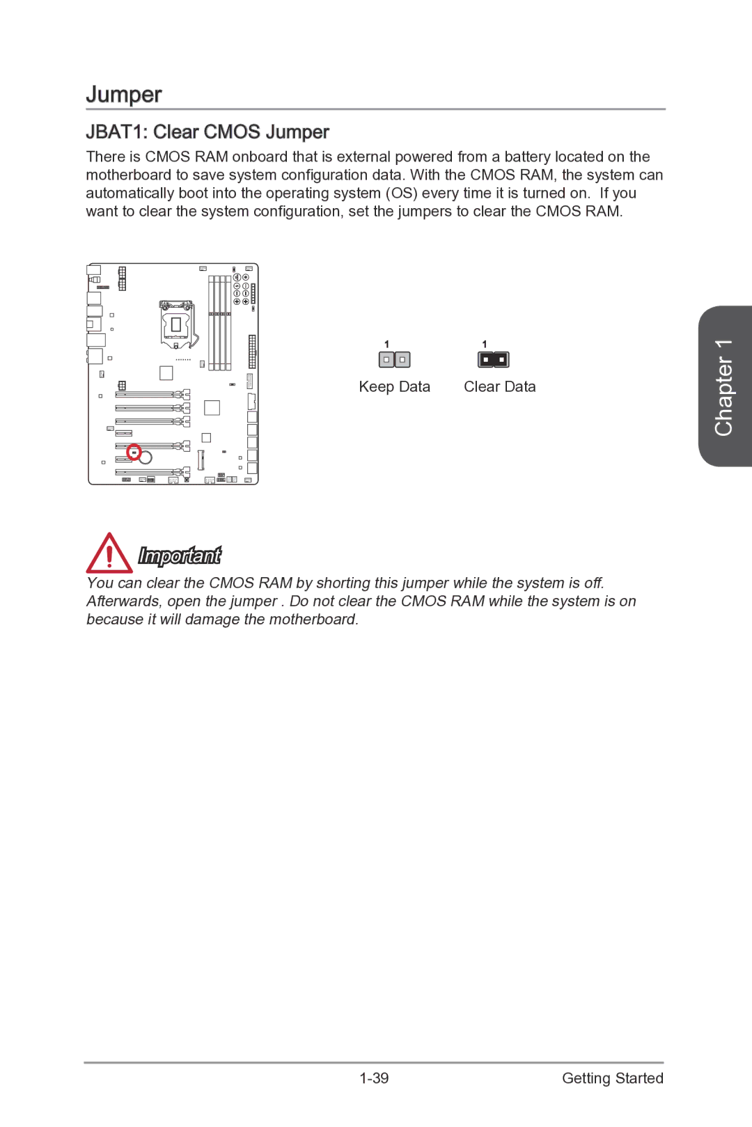 MSI Z87-XPOWER manual JBAT1 Clear Cmos Jumper, Clear Data 