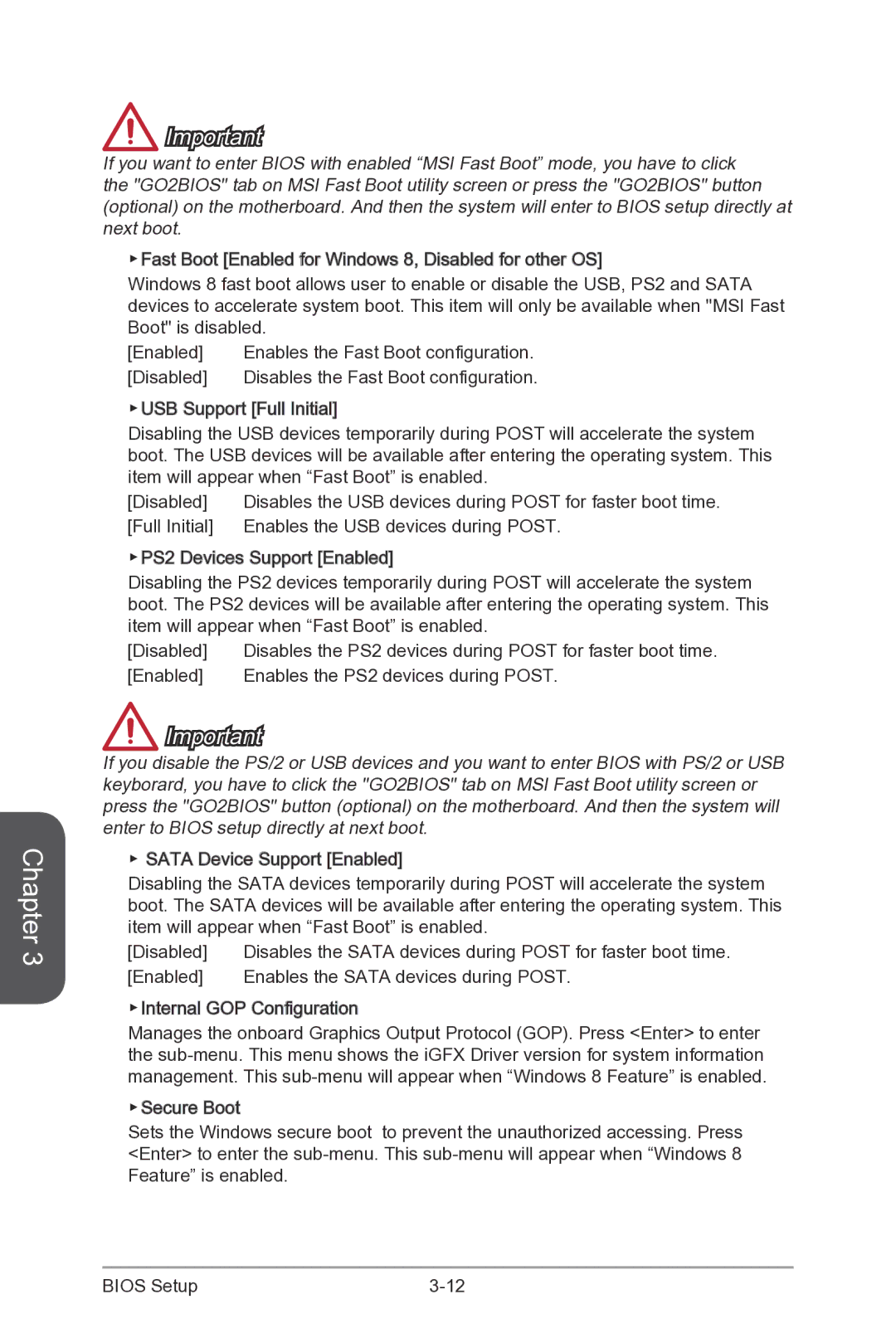 MSI Z87-XPOWER manual Enabled Enables the PS2 devices during Post 