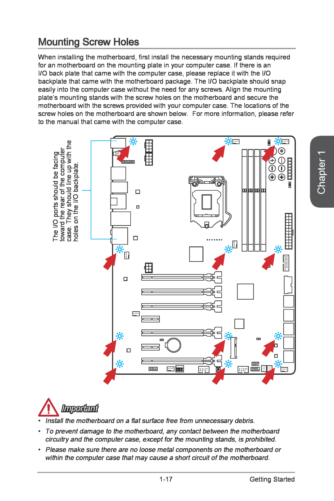 MSI Z87-XPOWER manual Mounting Screw Holes, Chapter, facing 