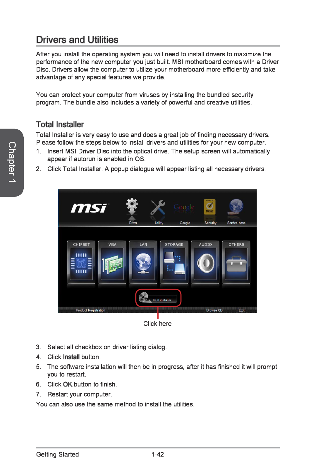 MSI Z87-XPOWER manual Drivers and Utilities, Total Installer, Chapter 