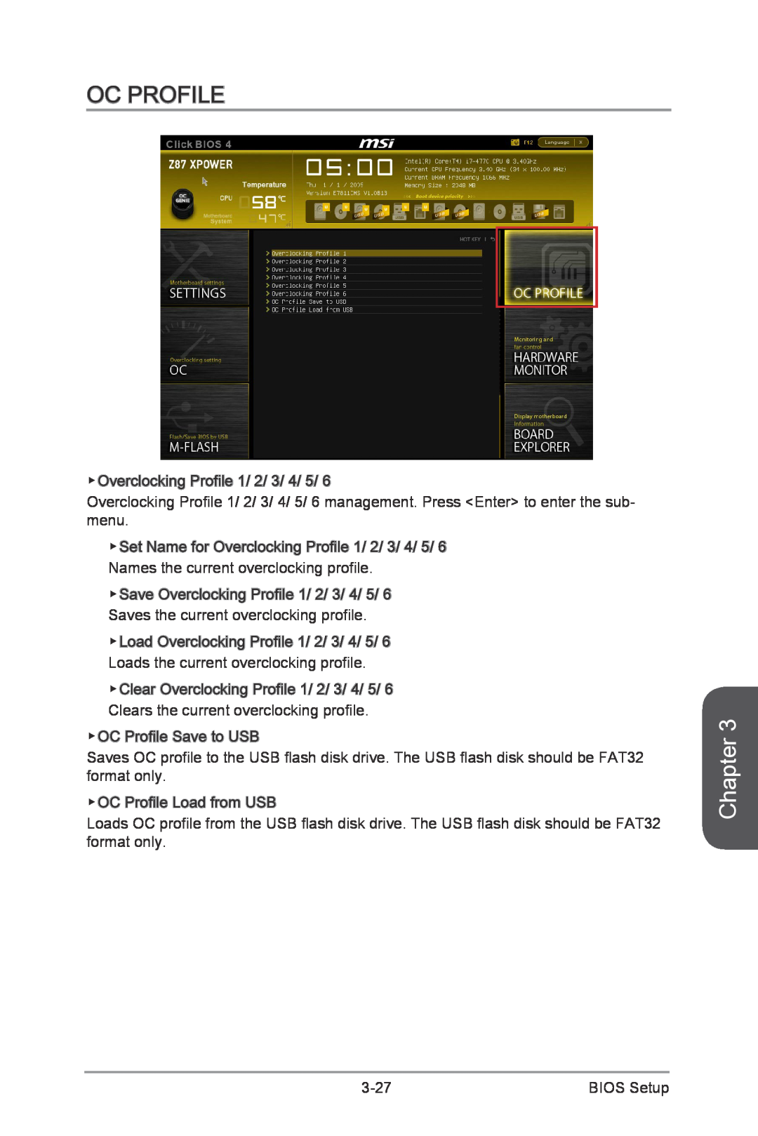 MSI Z87-XPOWER manual Oc Profile, Chapter 