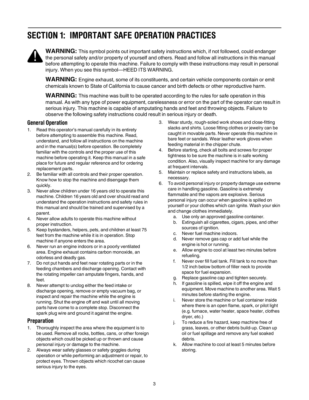 MTD 020 manual Important Safe Operation Practices, General Operation, Preparation 