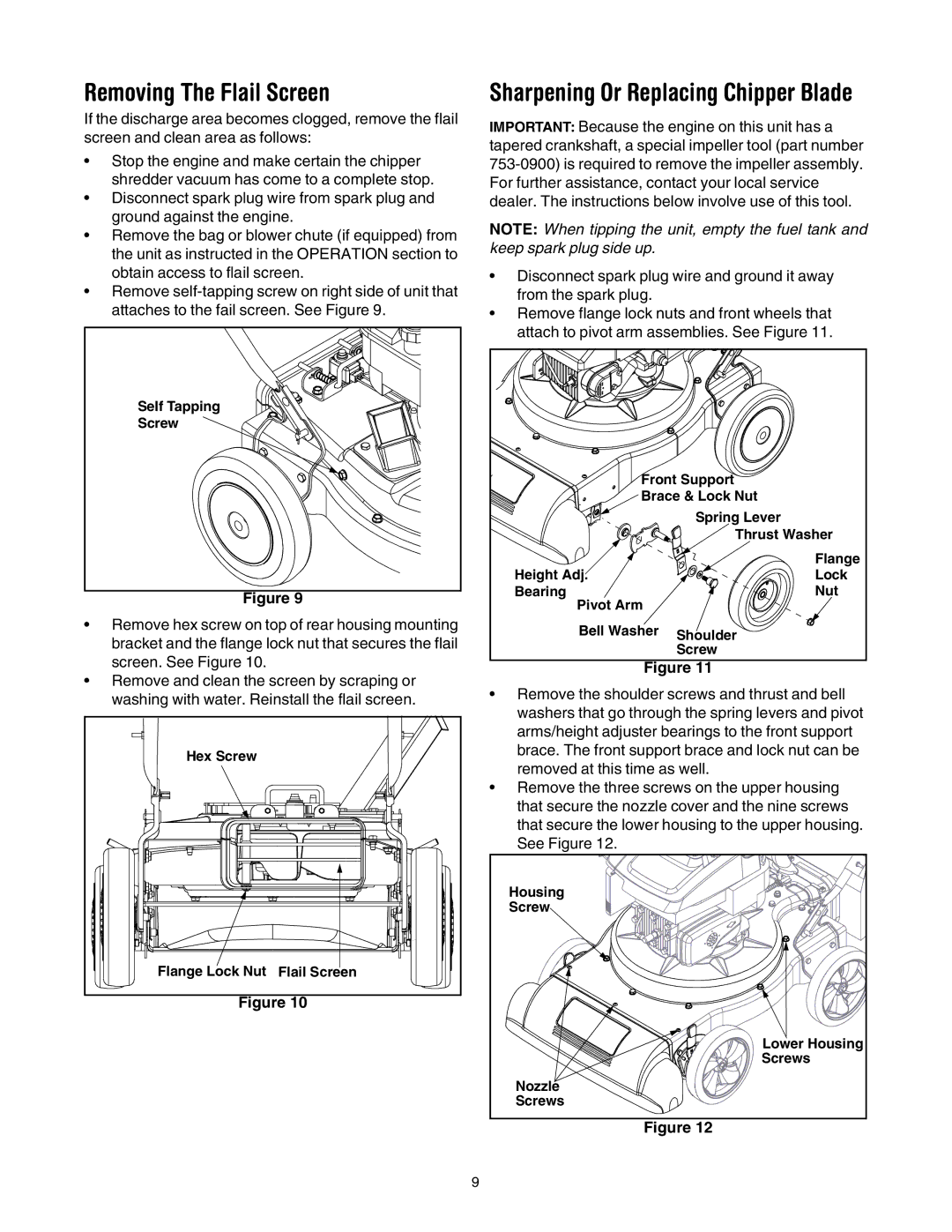 MTD 020 manual Removing The Flail Screen, Sharpening Or Replacing Chipper Blade 