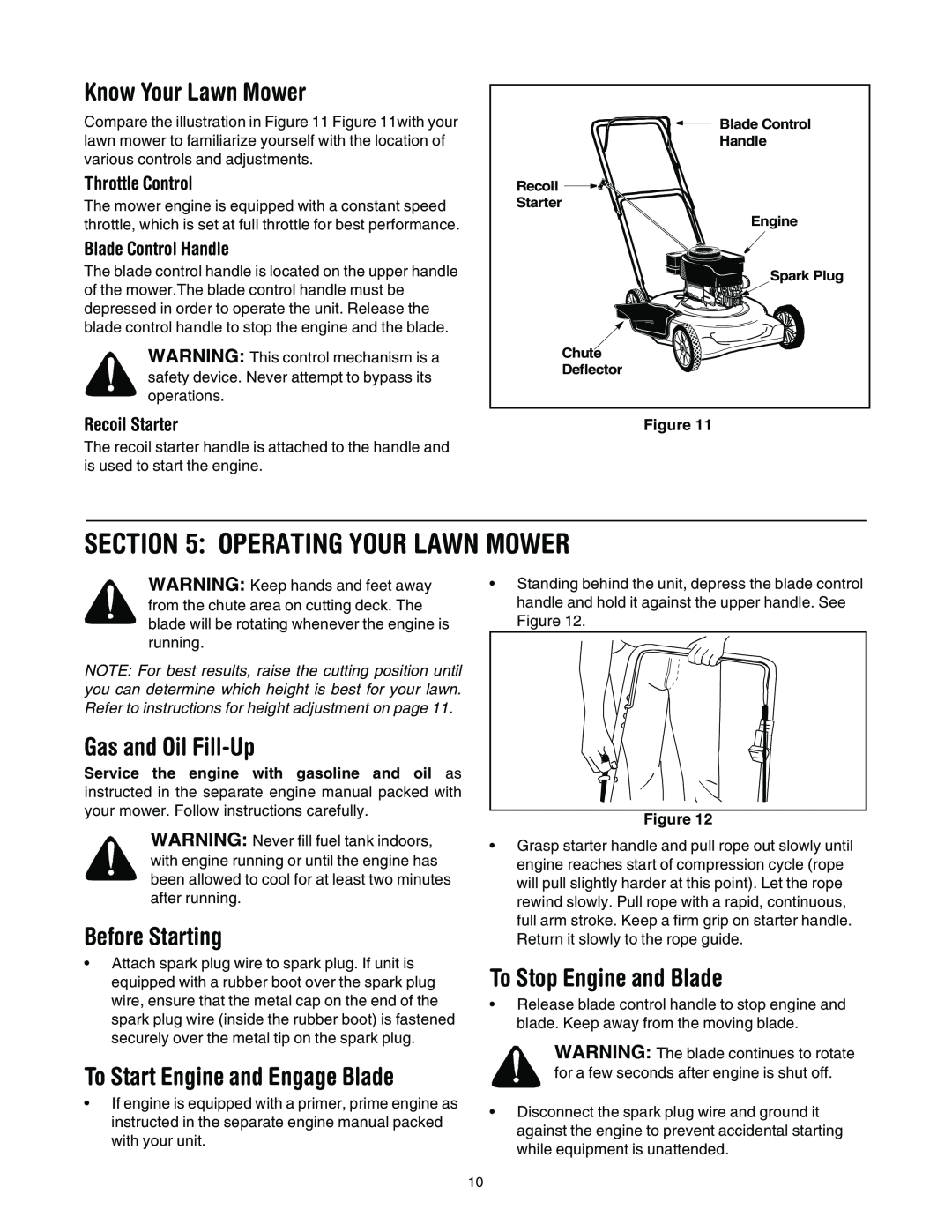 MTD 021 Operating Your Lawn Mower, Know Your Lawn Mower, Gas and Oil Fill-Up, Before Starting, To Stop Engine and Blade 
