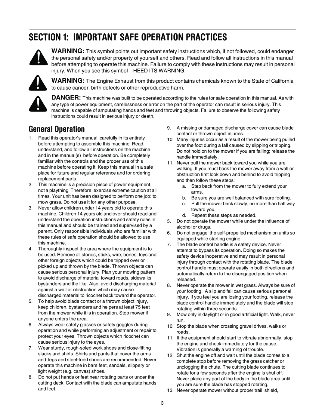 MTD 022, 021 manual Important Safe Operation Practices, General Operation 