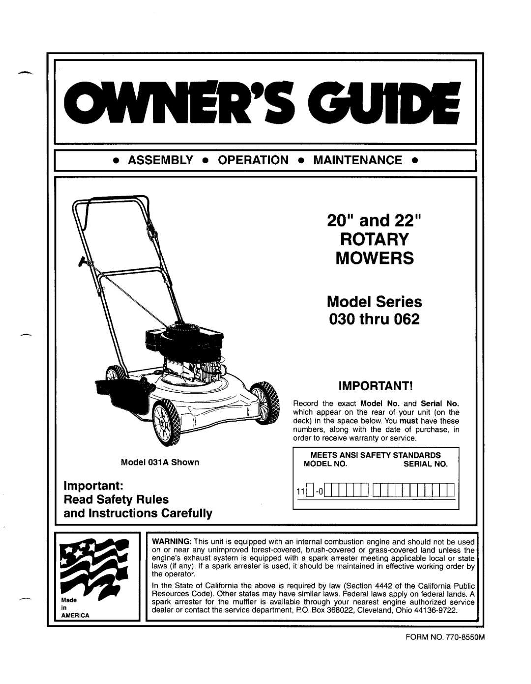 MTD 030 thru 062 manual 