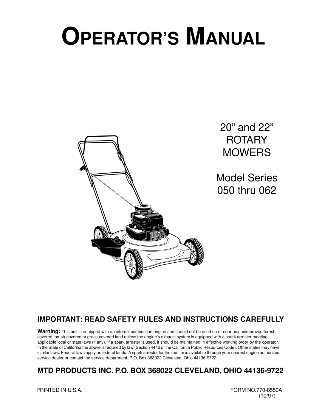 MTD 050 thru 062 manual OPERATOR’S Manual 