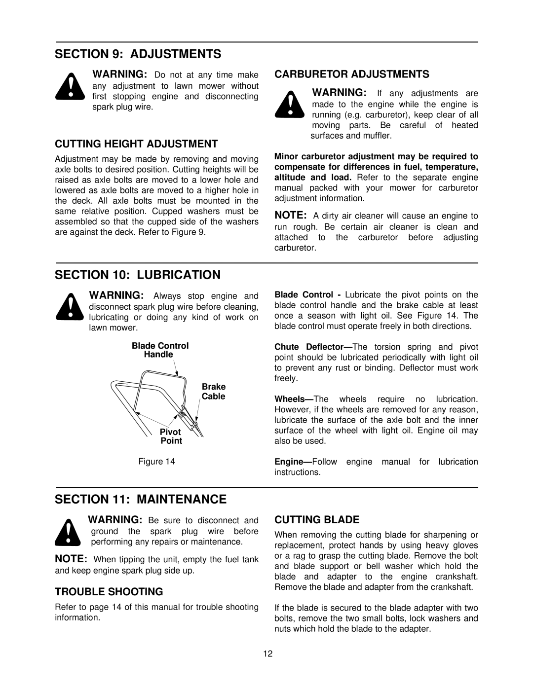 MTD 050 thru 062 manual Adjustments, Lubrication, Maintenance 