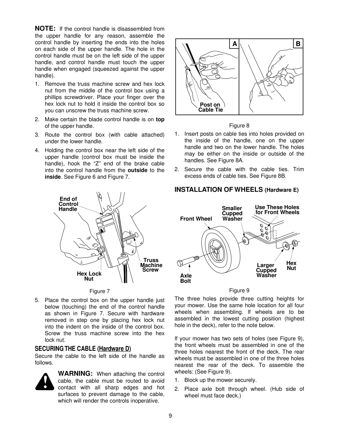 MTD 050 thru 062 manual Installation of Wheels Hardware E 