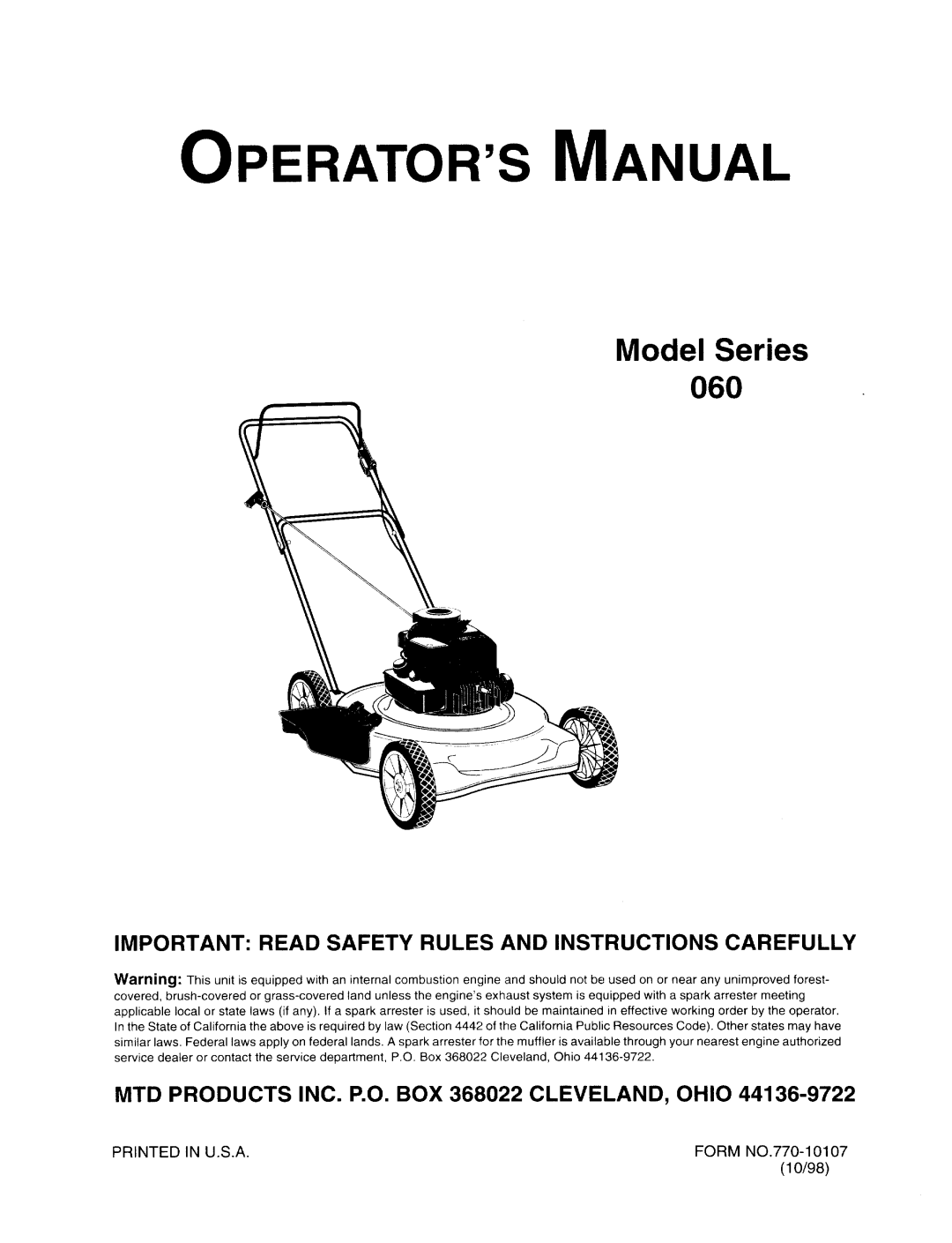 MTD 060 Series manual 