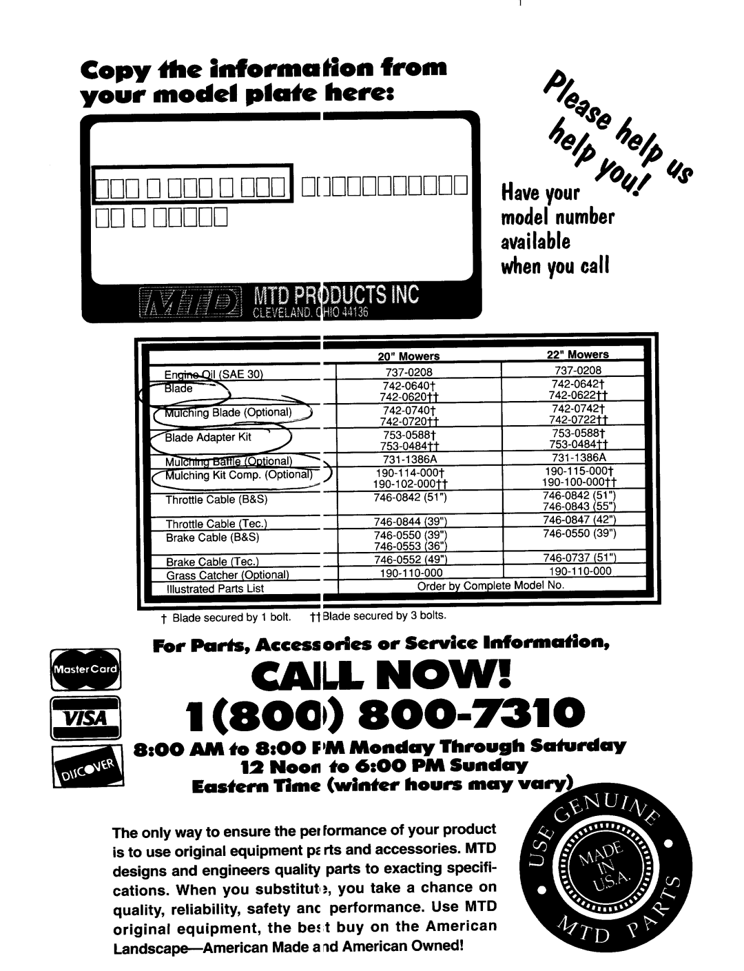 MTD 070 Thru 088 manual 