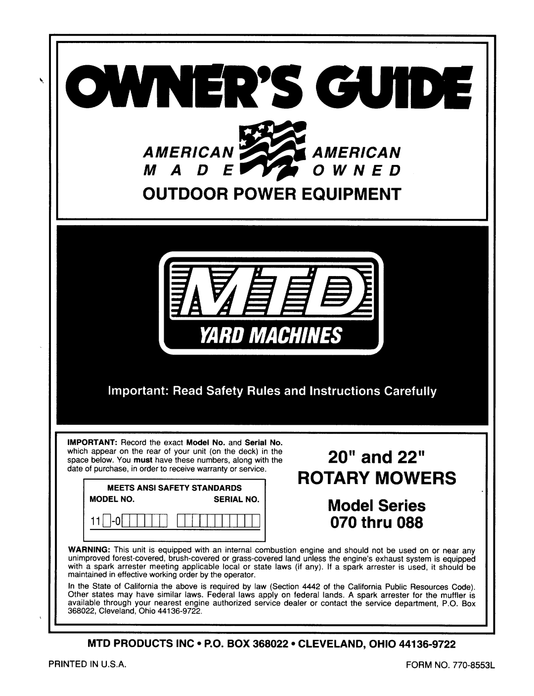 MTD 070 Thru 088 manual 