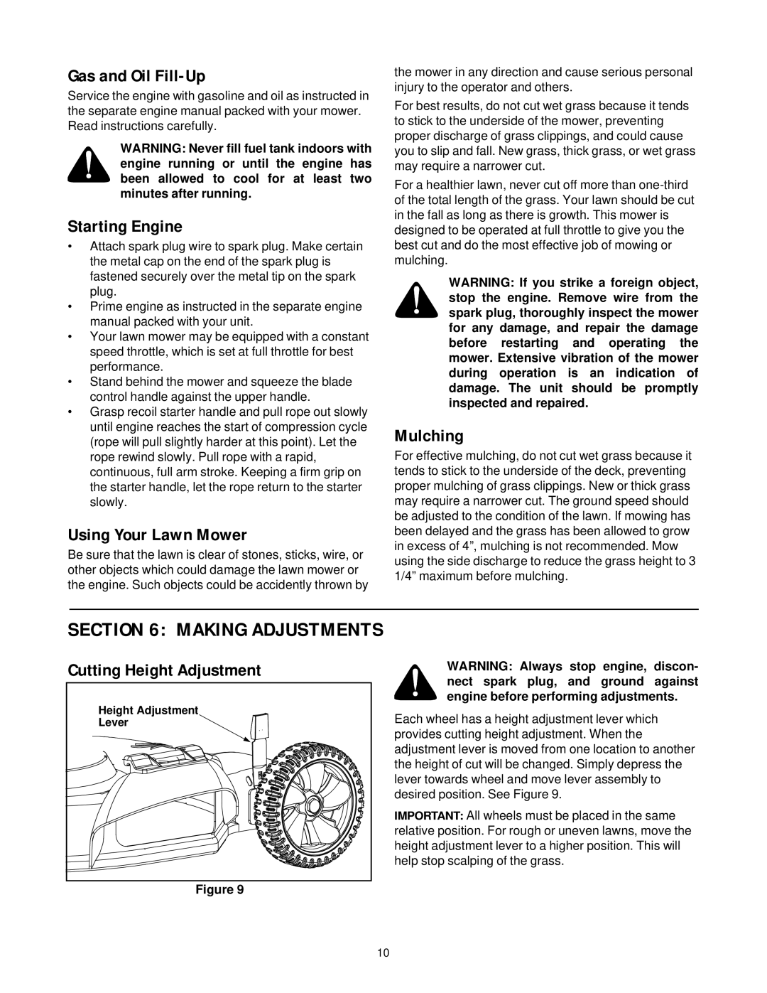 MTD 080 Thru 099 manual Making Adjustments 