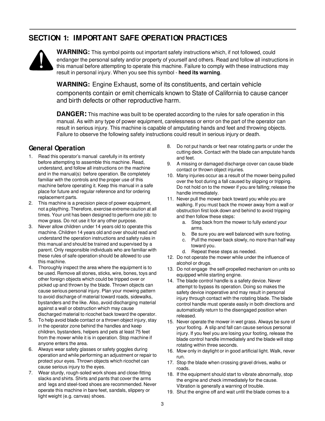 MTD 080 Thru 099 manual Important Safe Operation Practices, General Operation 