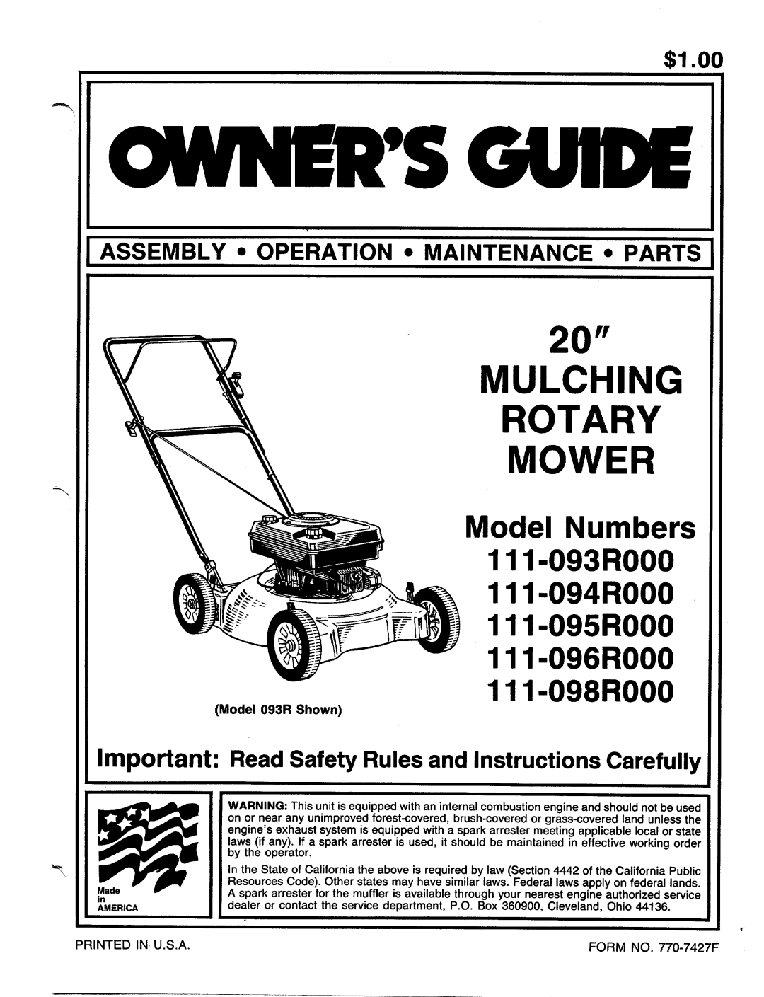 MTD 11-098R000, 11-093R000, 11-096R000, 11-094R000, 11-095R000 manual 